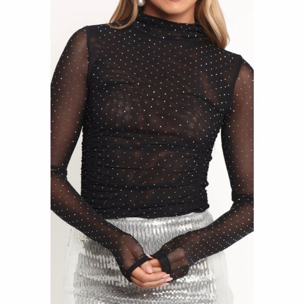 Notations Black Sheer Blouse with Silver Dots